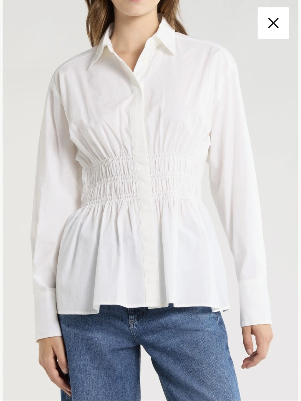rag & bone White Shirred-Waist Button Down Shirt
